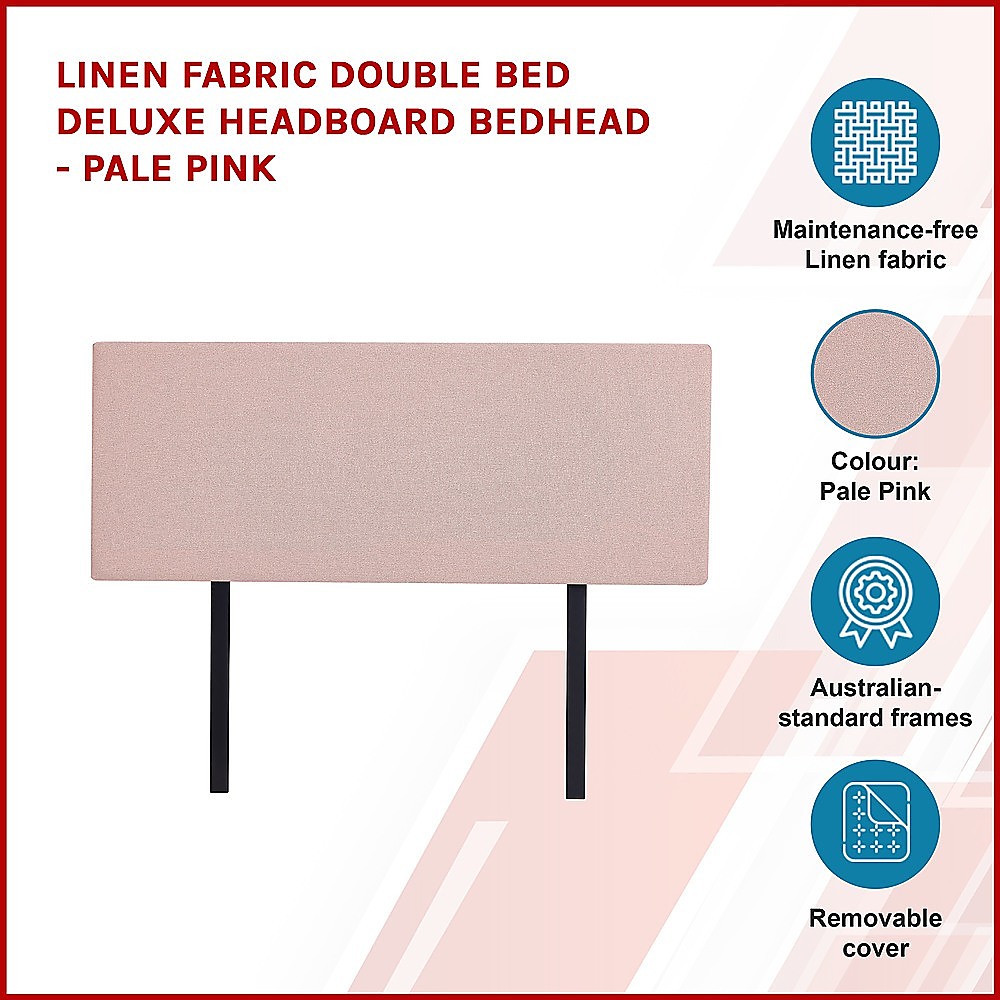 Linen Fabric Double Bed Deluxe Headboard Bedhead - Pale Pink - Image 4