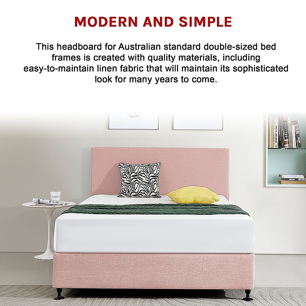 Linen Fabric Double Bed Deluxe Headboard Bedhead - Pale Pink - Image 5