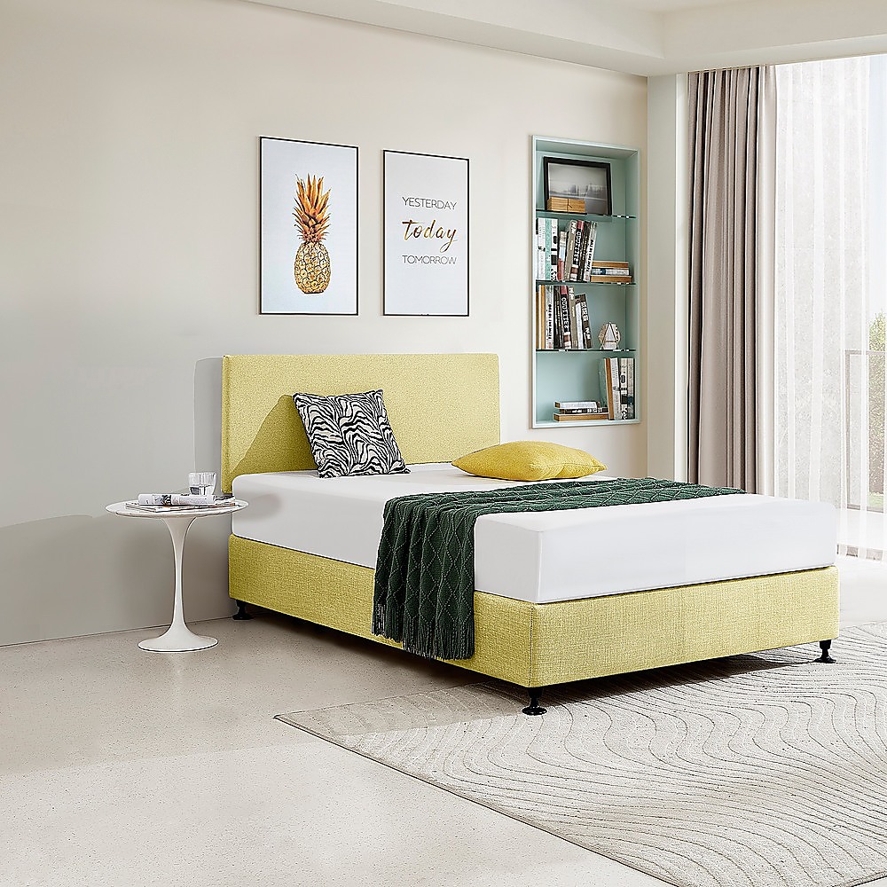 Linen Fabric Double Bed Deluxe Headboard Bedhead - Sulfur Yellow - Image 4