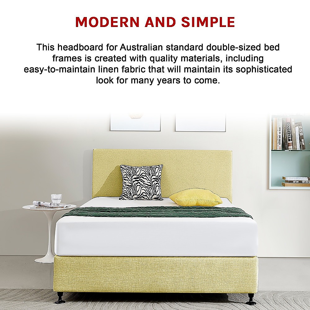 Linen Fabric Double Bed Deluxe Headboard Bedhead - Sulfur Yellow - Image 5