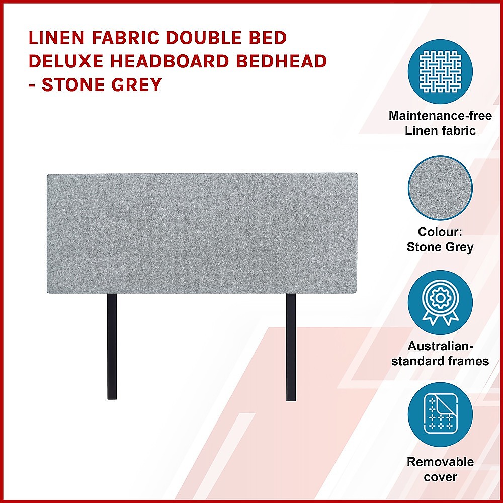 Linen Fabric Double Bed Deluxe Headboard Bedhead - Stone Grey - Image 4
