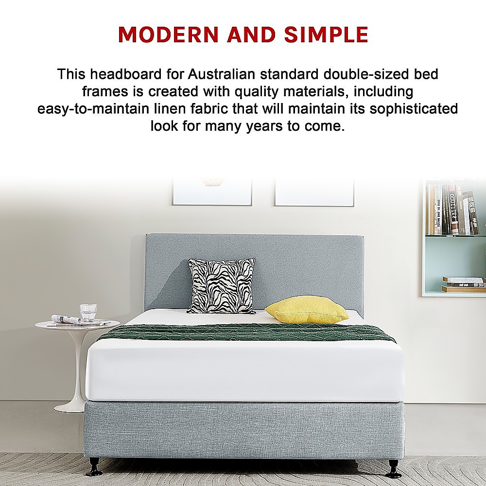 Linen Fabric Double Bed Deluxe Headboard Bedhead - Stone Grey - Image 5