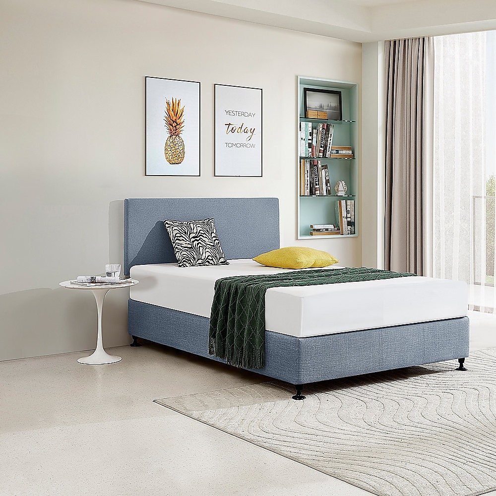Linen Fabric Double Bed Deluxe Headboard Bedhead - Berlin Blue - Image 3