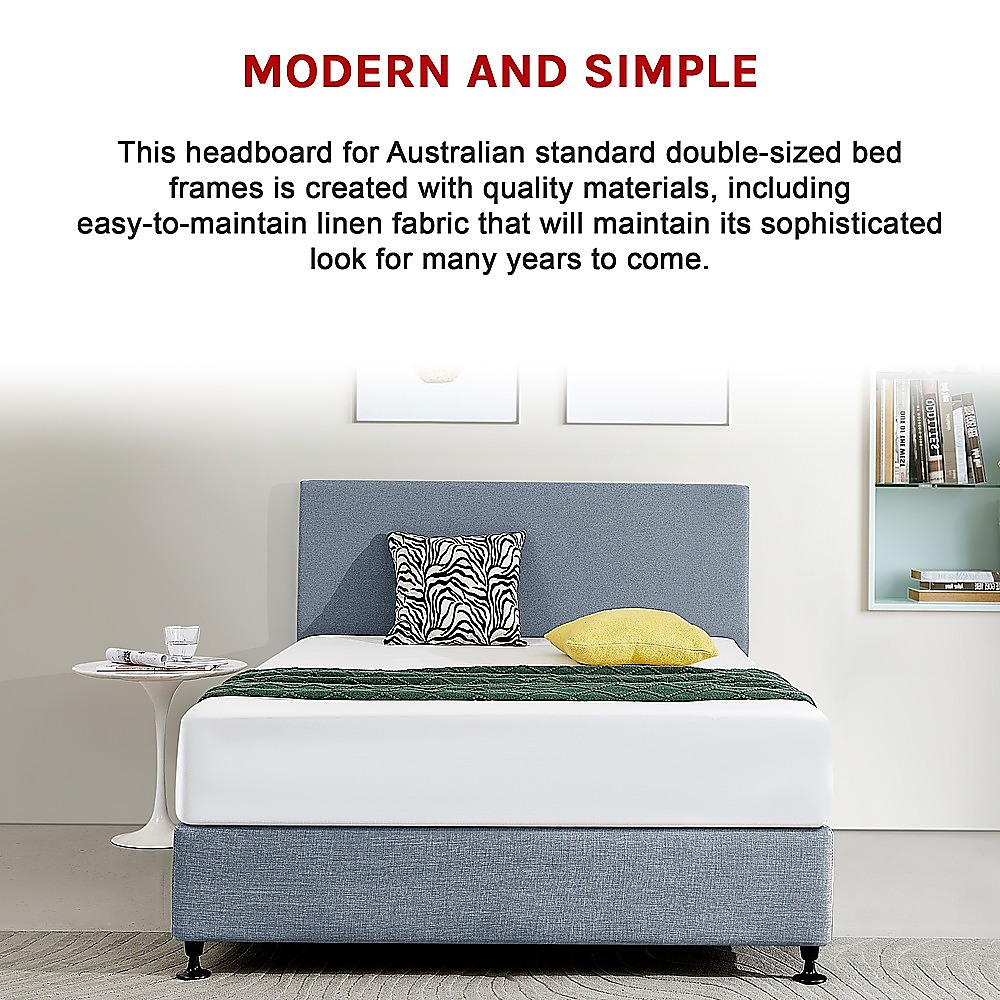 Linen Fabric Double Bed Deluxe Headboard Bedhead - Berlin Blue - Image 5