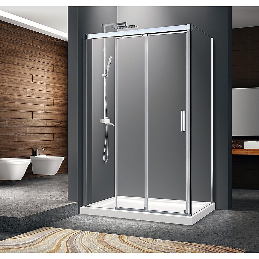 Adjustable 1800x800mm Single Door Corner Sliding Glass Shower Screen in Chrome - Image 2