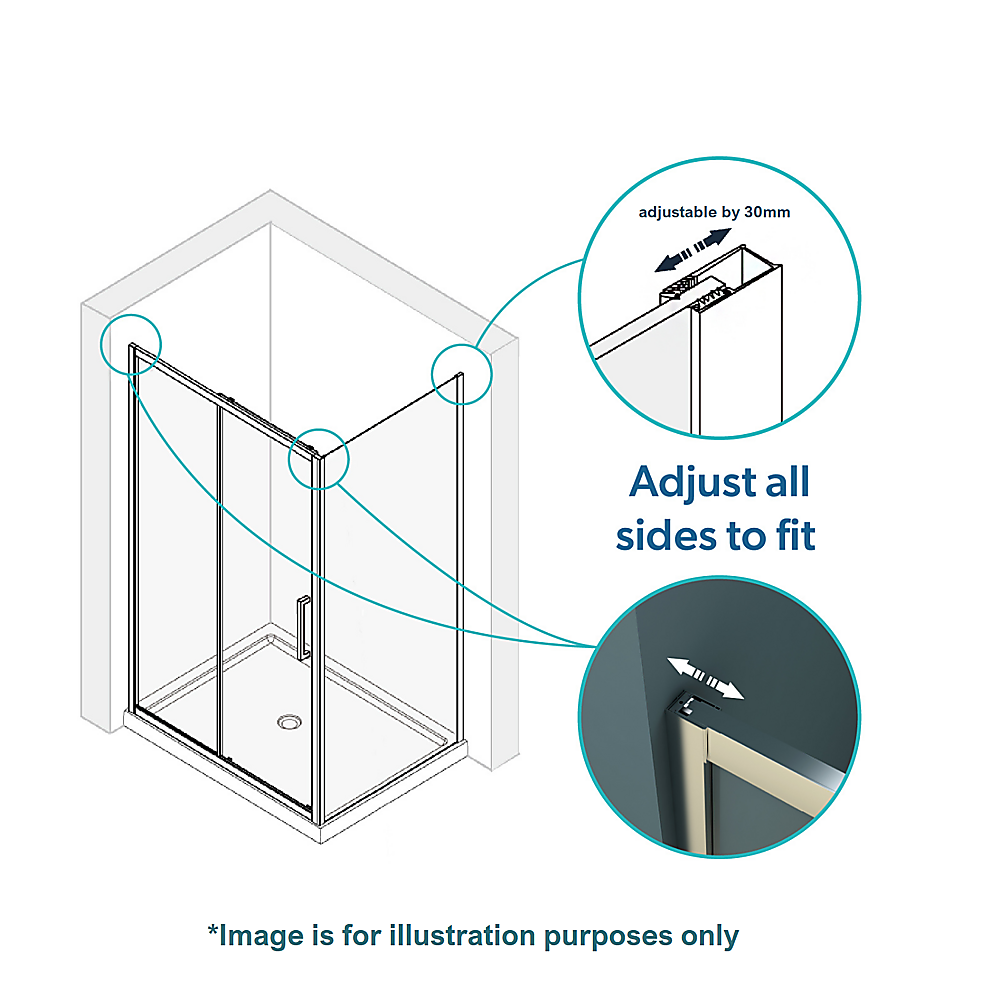 Adjustable 1800x800mm Single Door Corner Sliding Glass Shower Screen in Chrome - Image 4