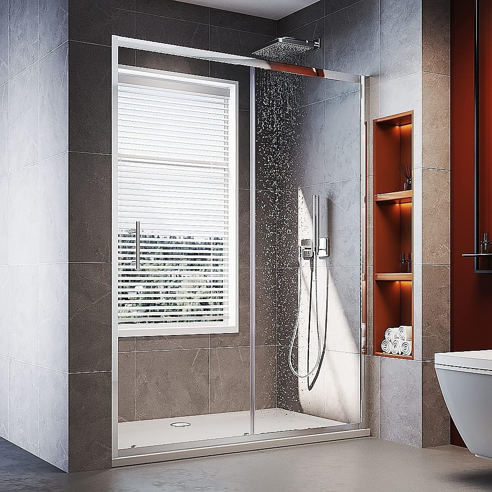 140-150cm Adjustable Wall to Wall Sliding Glass Shower Door in Chrome - Image 1