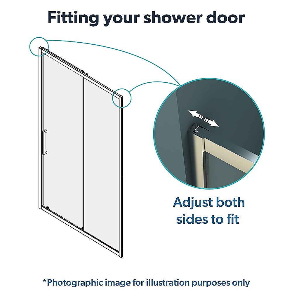 170-185cm Adjustable Wall to Wall Sliding Glass Shower Door in Chrome - Image 4
