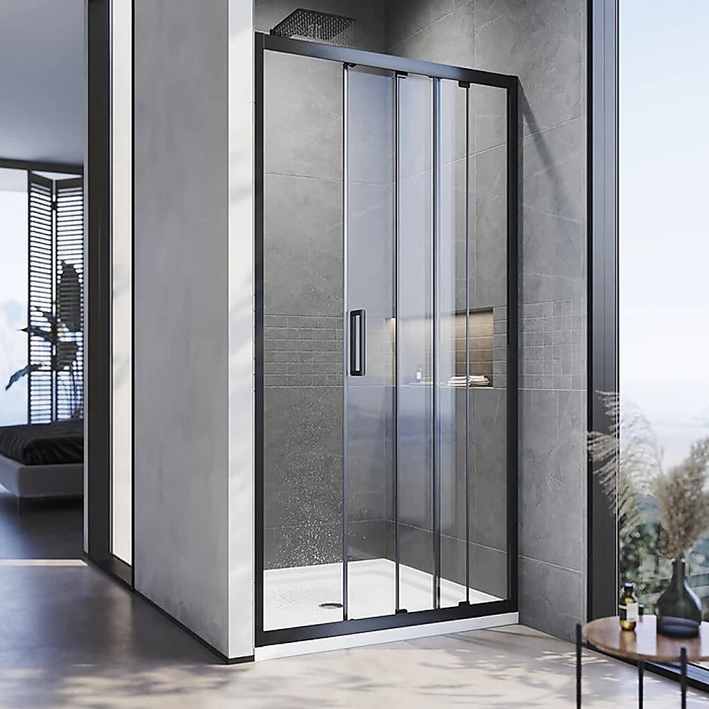 185-200cm Adjustable Wall to Wall Sliding Glass Shower Door in Black - Image 1