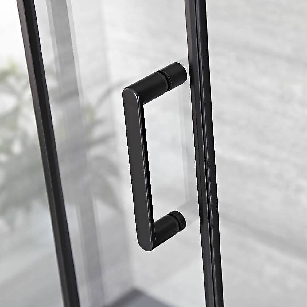 185-200cm Adjustable Wall to Wall Sliding Glass Shower Door in Black - Image 2