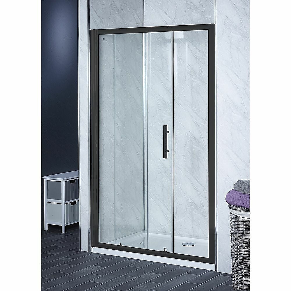 185-200cm Adjustable Wall to Wall Sliding Glass Shower Door in Black - Image 1
