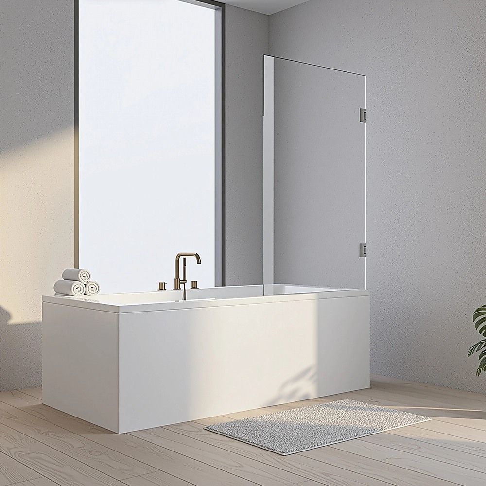 70cm Frameless Swing Bath Panel with Brushed Gunmetal Hardware - Image 1