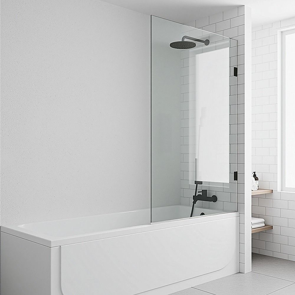 70cm Frameless Swing Bath Panel with Brushed Gunmetal Hardware - Image 3