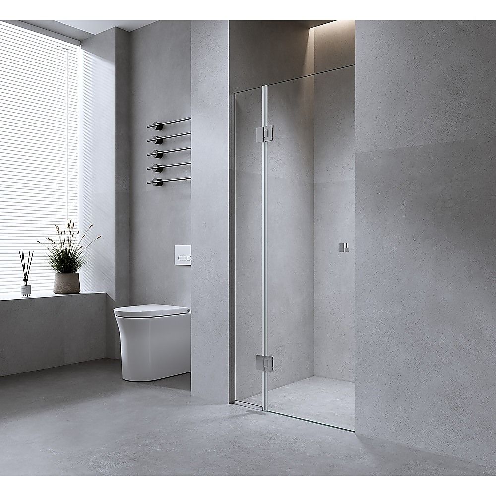 110cm Wall to Wall Frameless Shower Screen with Chrome Channel and SS Hinges , Round Knob Handle - Image 1