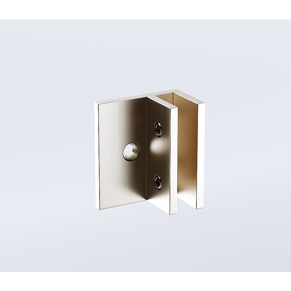 100x90cm Corner Frameless Shower Screen with Nickel Wall Channel and Floor F-Bracket and SS Hinges, Round Knob Handle - Image 7