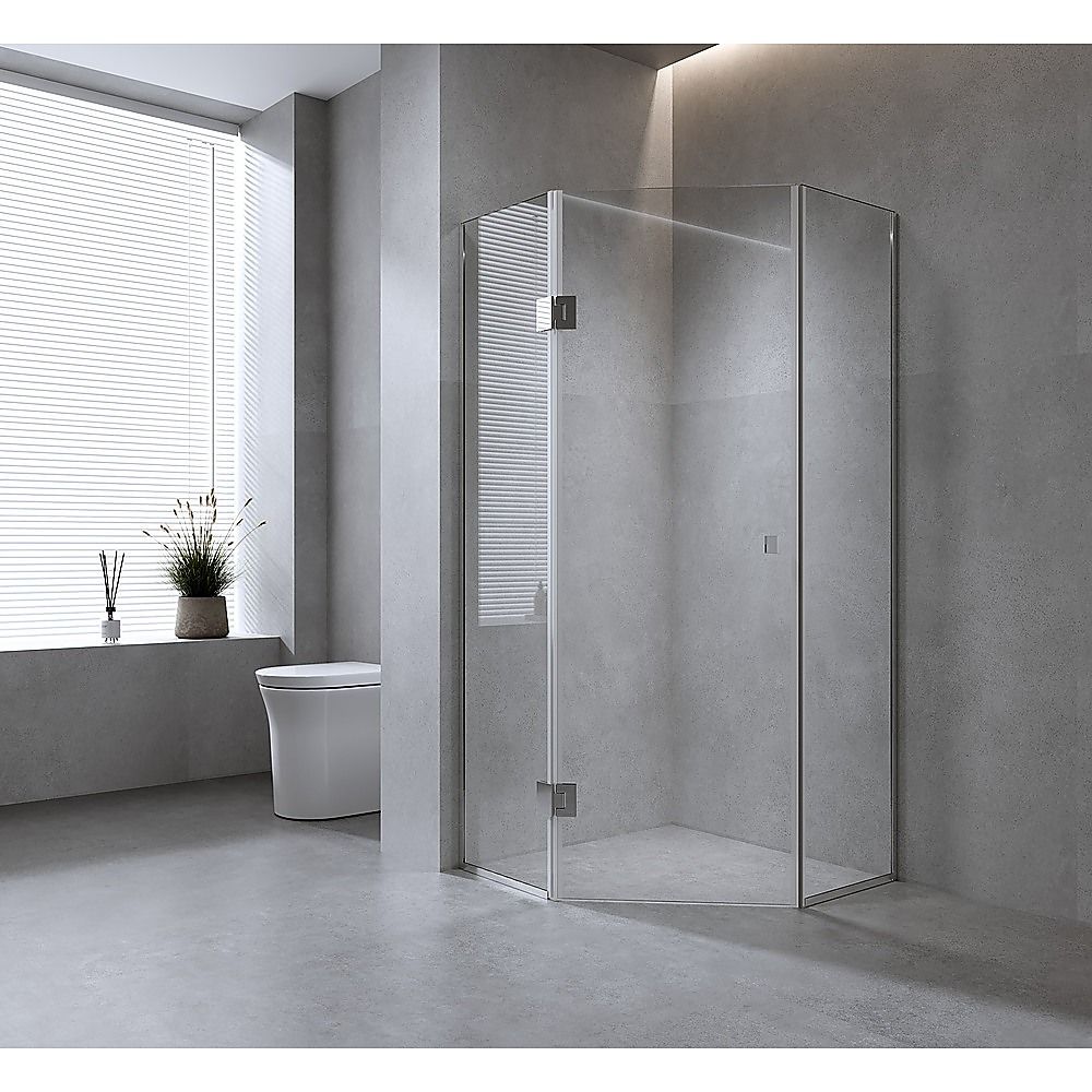 90cm Frameless Diamond Shower Screen with Channels and Brass Hinges - Gold - Image 1