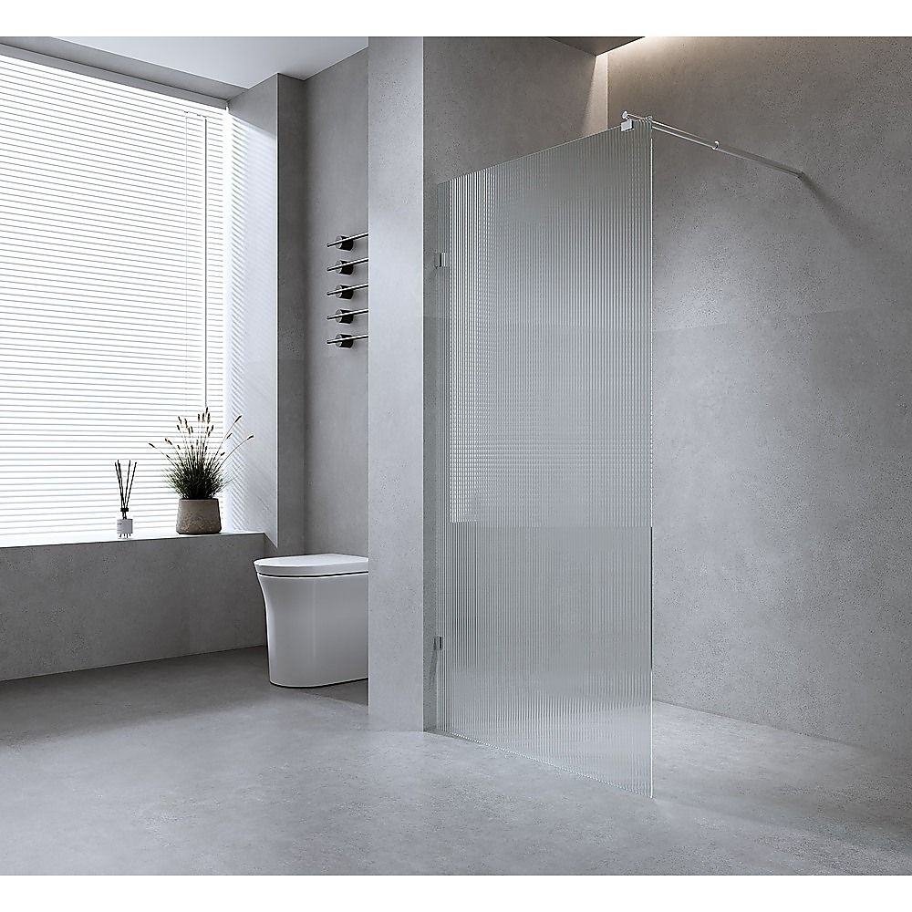 70cm Reeded Single Shower Glass Screen with Gold Wall & Floor F Bracket - Image 2