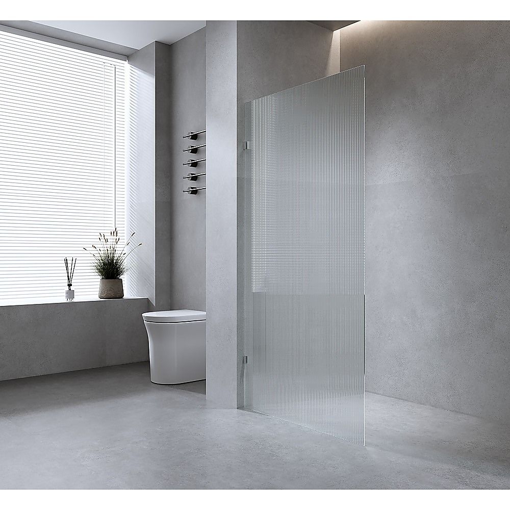 70cm Reeded Single Shower Glass Screen with Gold F-brackets & Square Pole - Image 1