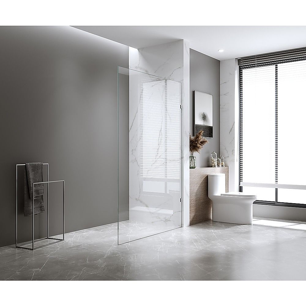 100x200cm Single Shower Glass Screen with Gold F-brackets & Round Pole - Image 1