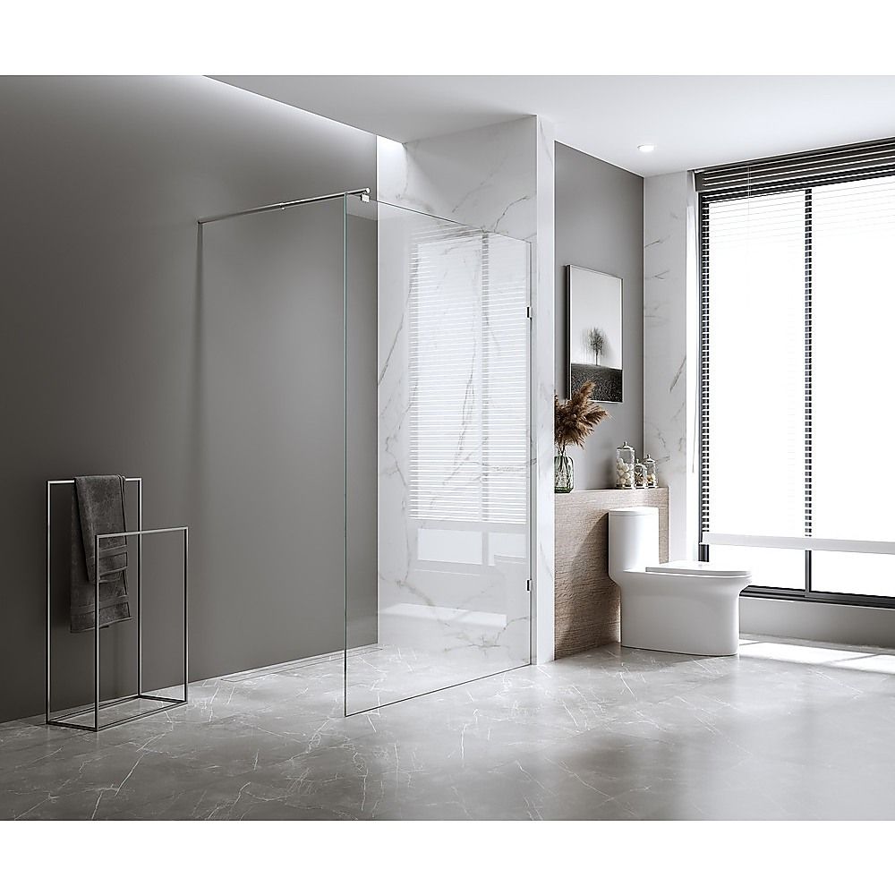 100x200cm Single Shower Glass Screen with Gold F-brackets & Round Pole - Image 3