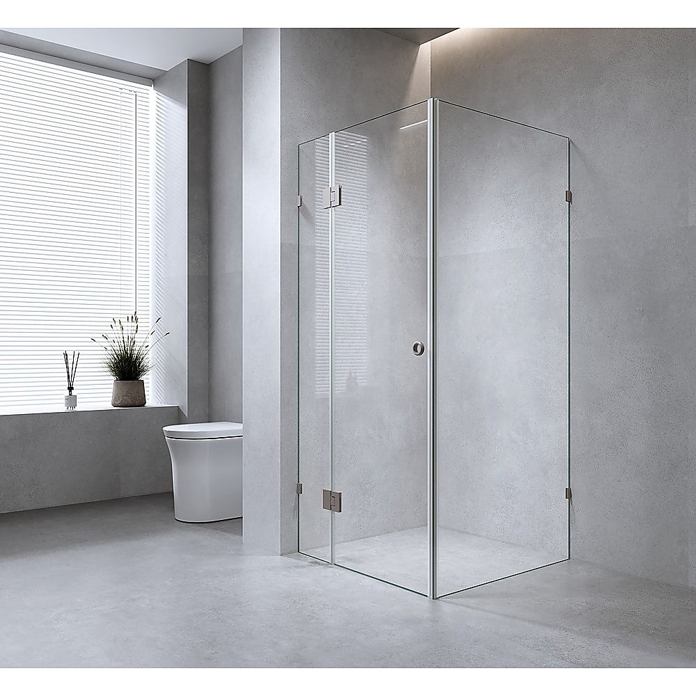 100x80cm Corner Frameless Shower Screen â€“ White U-Brackets with SS Hinges for Contemporary Bathrooms - Image 2
