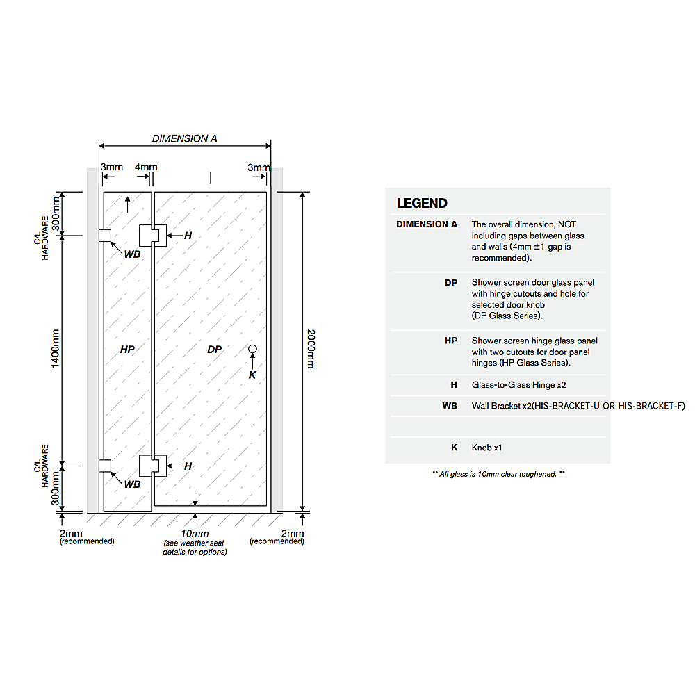 110x70cm Corner Frameless Shower Screen â€“ White U-Brackets with SS Hinges for Contemporary Bathrooms - Image 5