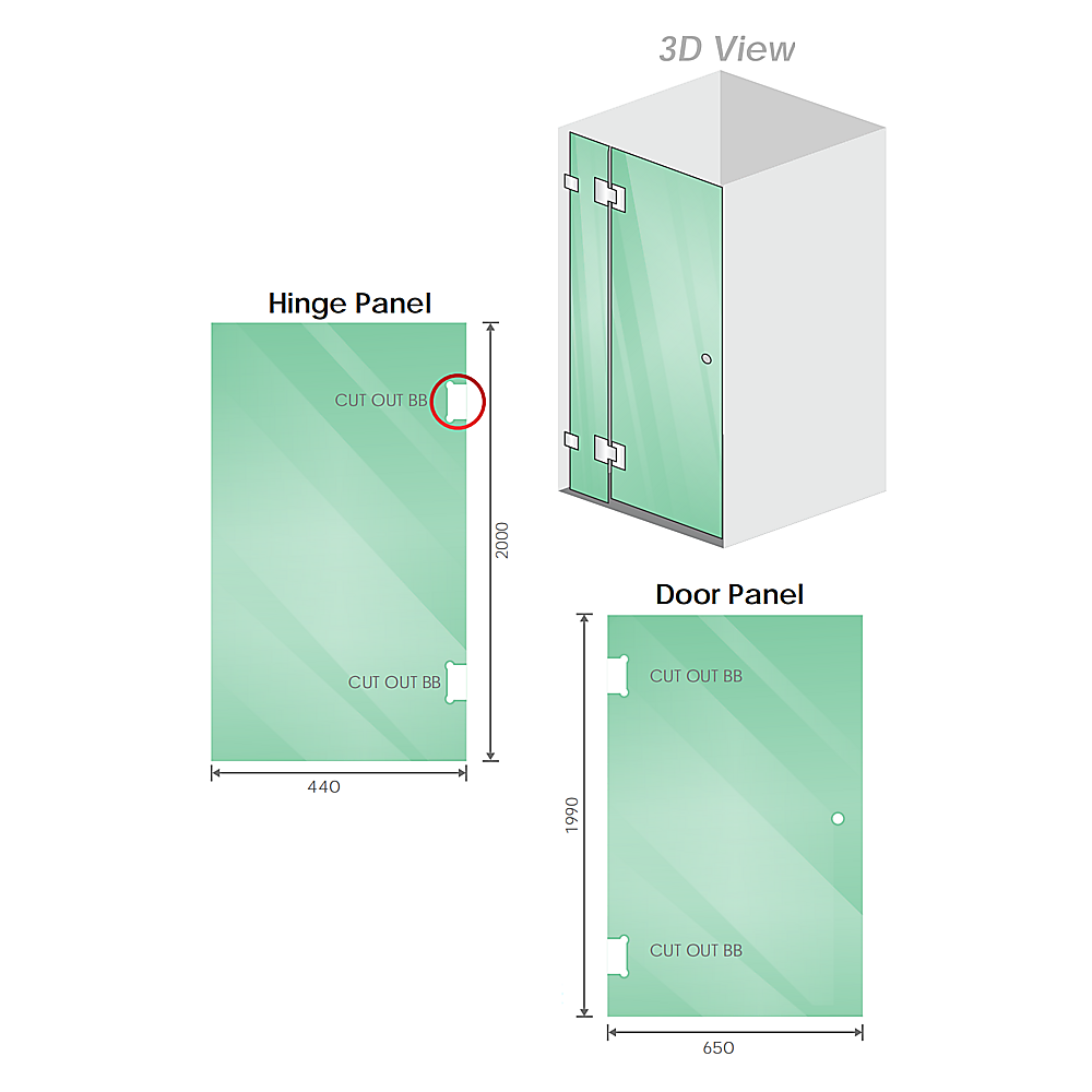 110x100cm Corner Frameless Shower Screen â€“ White U-Brackets with SS Hinges for Contemporary Bathrooms - Image 3