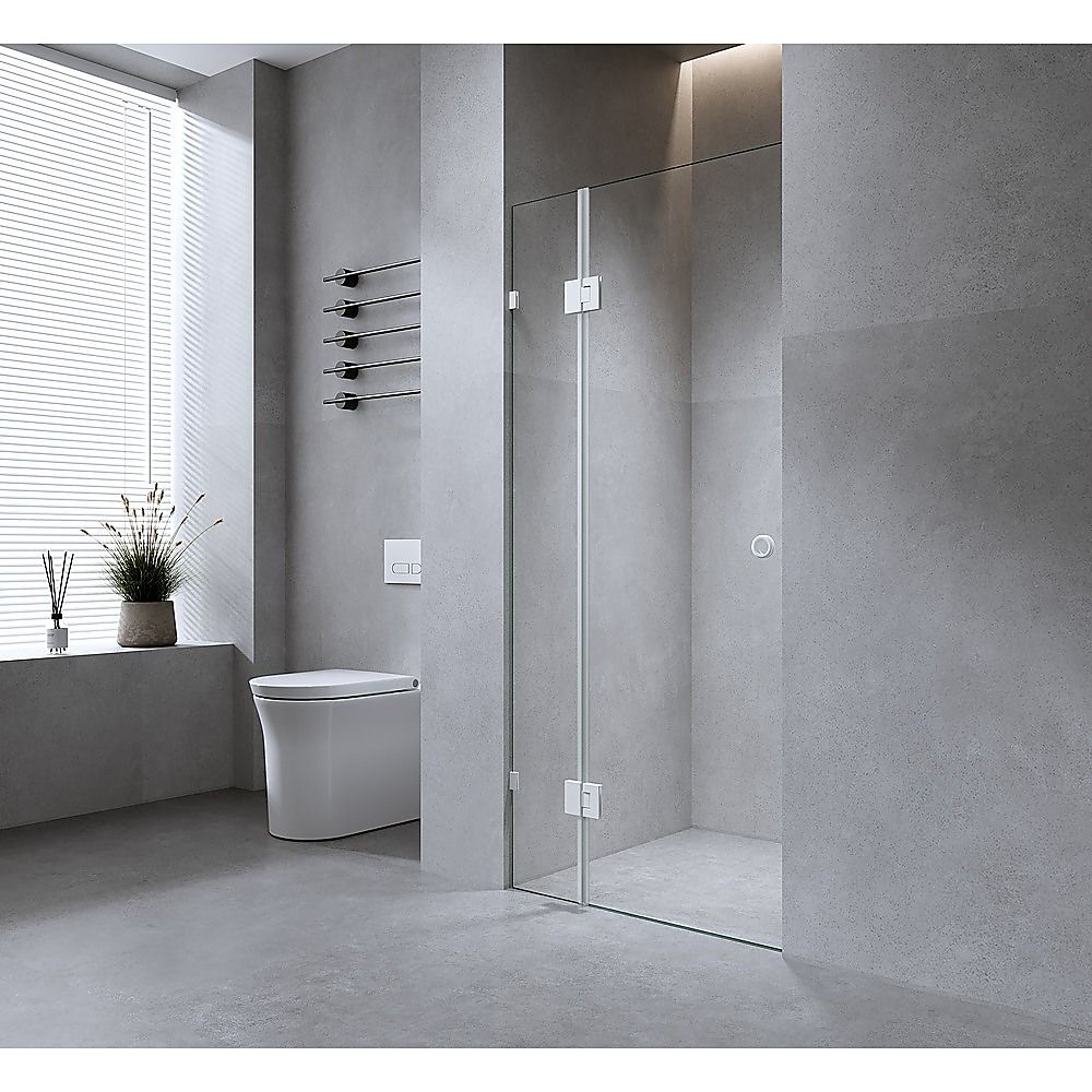 100cm Wall-to-Wall Frameless Shower Screen with White Brackets, SS Hinges & U-Brackets and Floor U-Bracket - Image 2