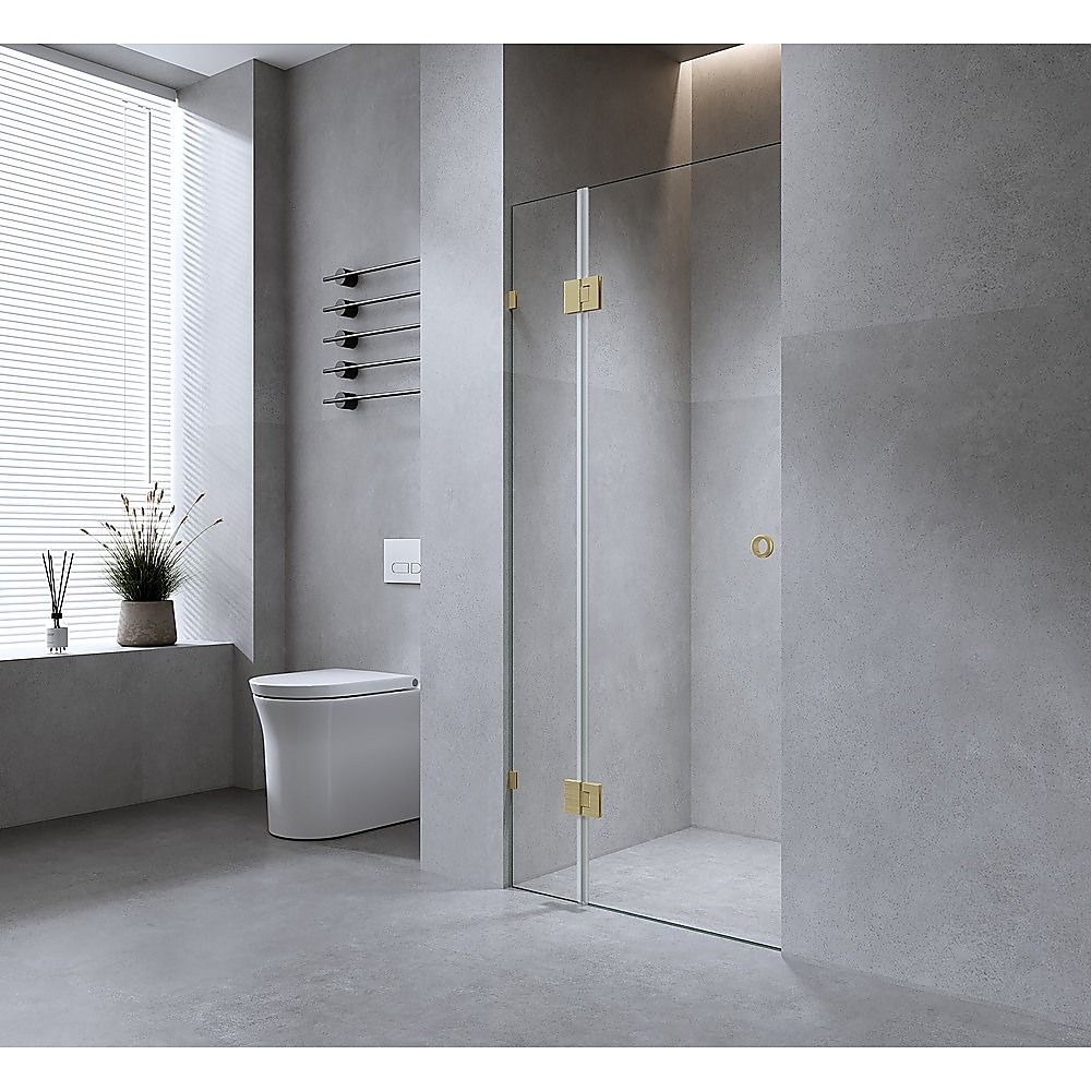 100cm Wall-to-Wall Frameless Shower Screen with White Brackets, SS Hinges & F-Brackets - Image 1