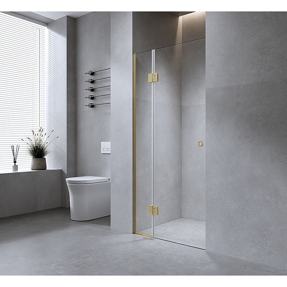 90cm Wall to Wall Frameless Shower Screen â€“ White Wall Channel with SS Hinges for Contemporary Style - Image 1