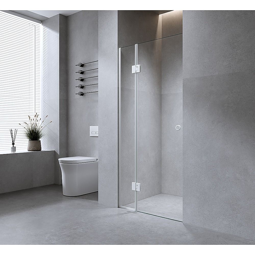 90cm Wall to Wall Frameless Shower Screen â€“ White Wall Channel and Floor Channel with SS Hinges for Contemporary Style - Image 2