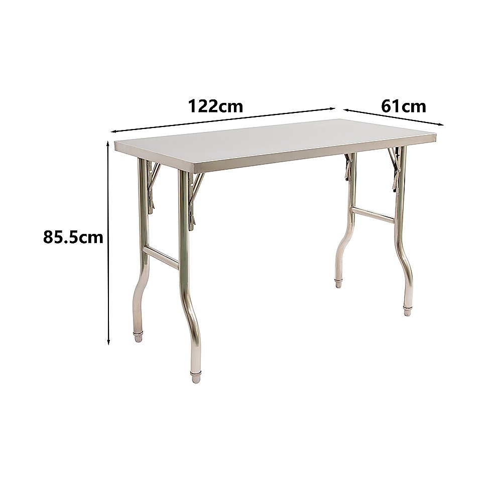 Stainless Steel Kitchen Bench Folding Commercial Prep Work Table 122x61cm - Image 8