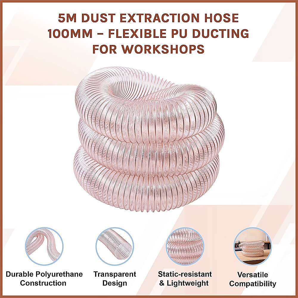5m Dust Extraction Hose 100mm – Flexible PU Ducting for Workshops - Image 3