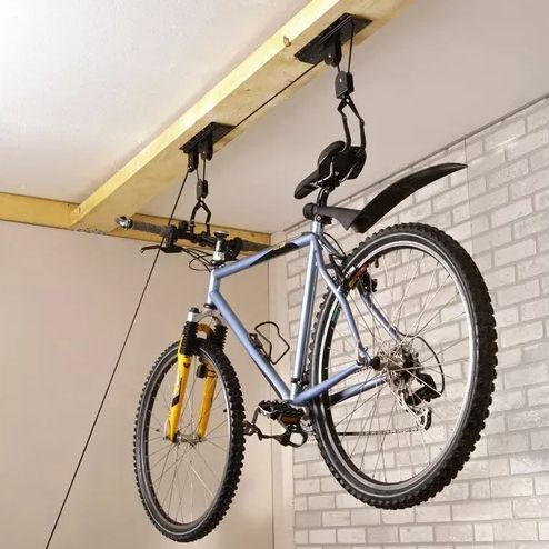 Heavy Duty Bike Hoist Pulley Lift – Garage Ceiling Bicycle Storage Rack w/ Lock - Image 2