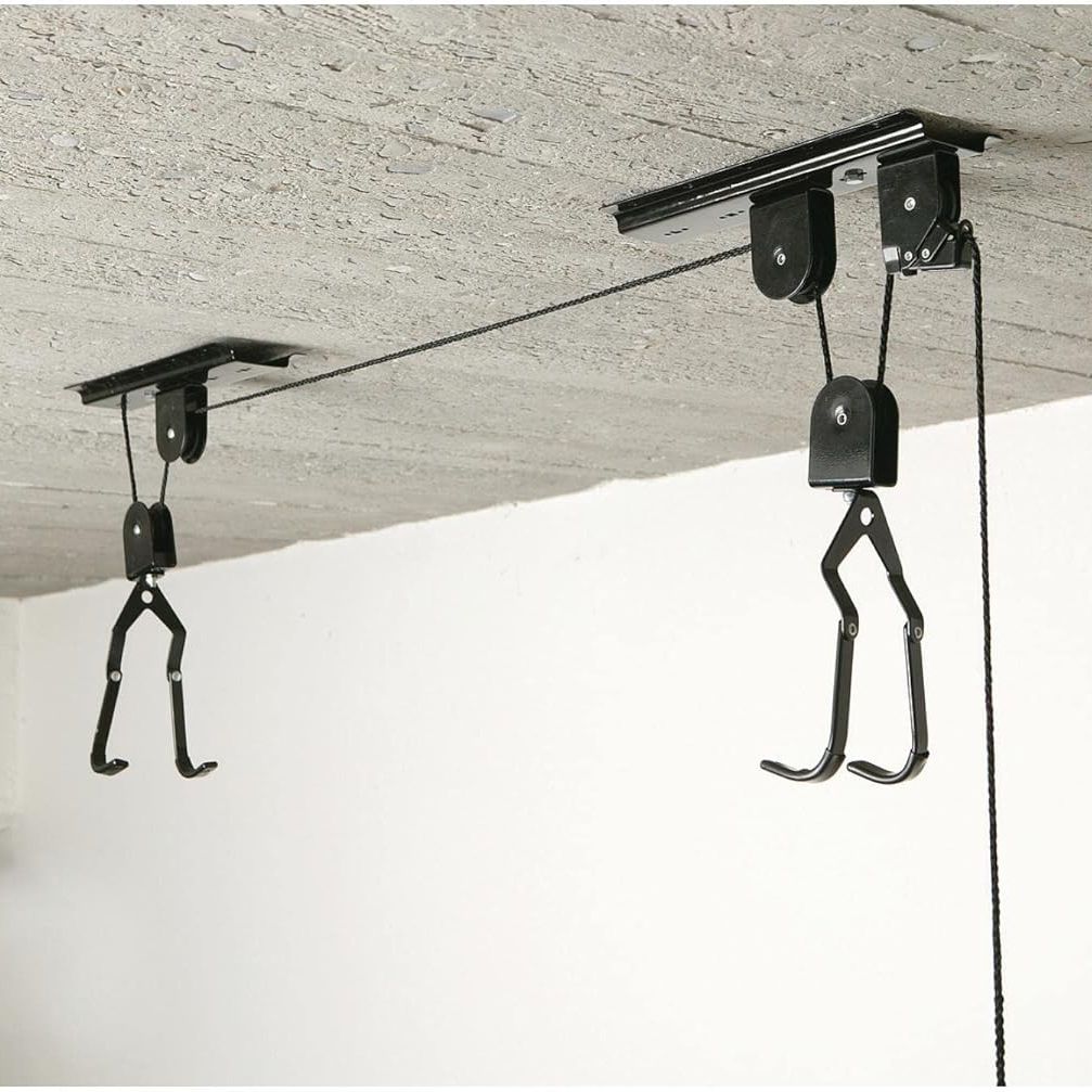 Heavy Duty Bike Hoist Pulley Lift – Garage Ceiling Bicycle Storage Rack w/ Lock - Image 3