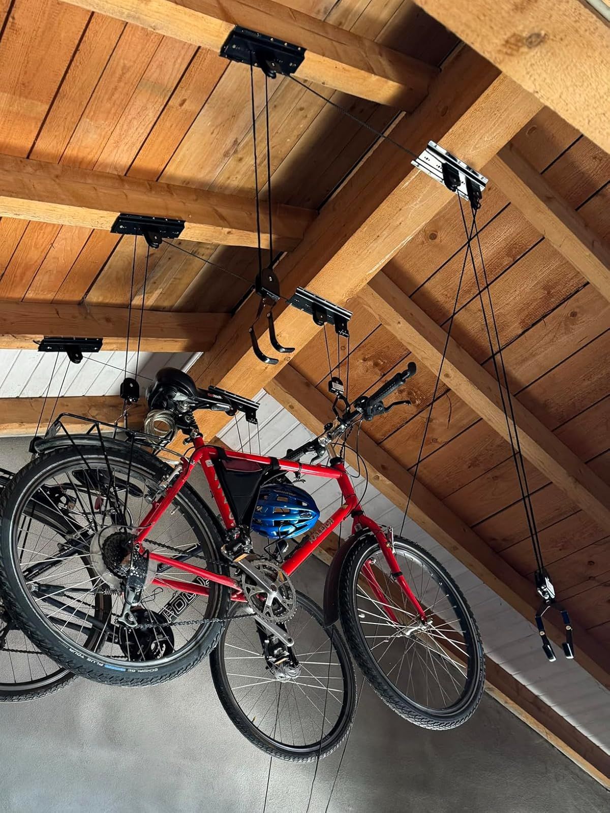 Heavy Duty Bike Hoist Pulley Lift – Garage Ceiling Bicycle Storage Rack w/ Lock - Image 5