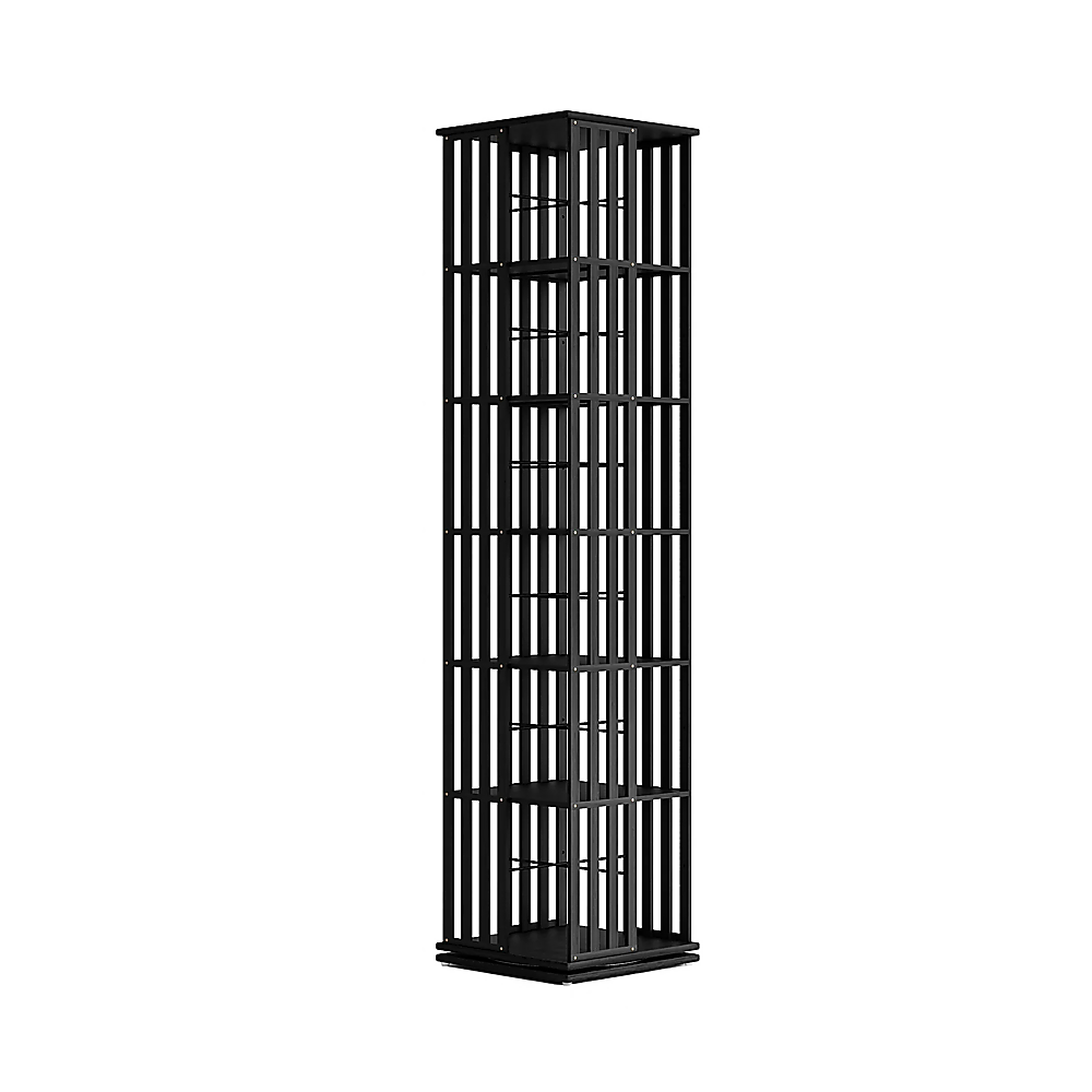 360 Rotating Bookshelf Bamboo Storage Display Rack Shelving in Black - Image 1