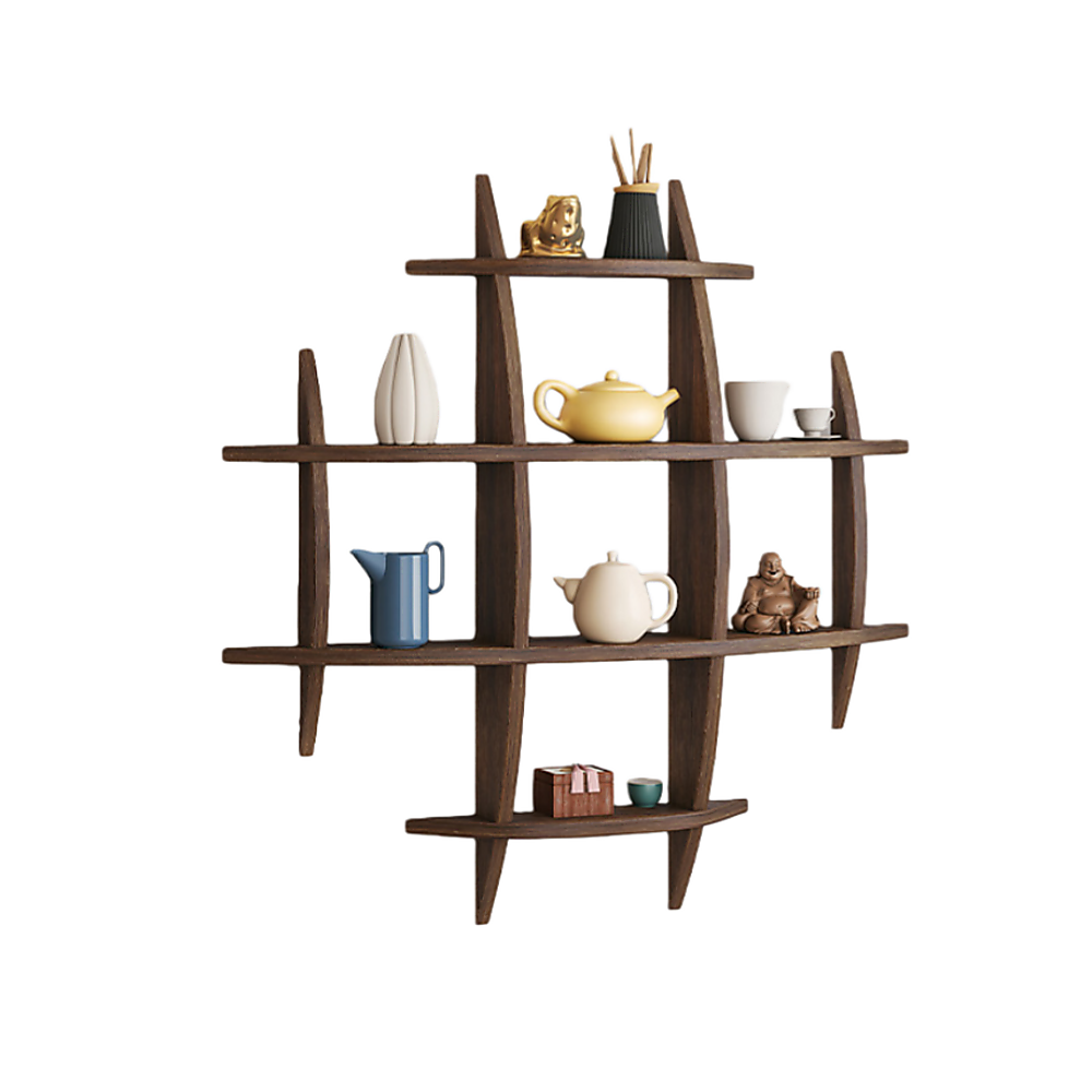 90x90cm Solid Wood Wall Mounted Display Shelf Antique Style Decor - Image 1