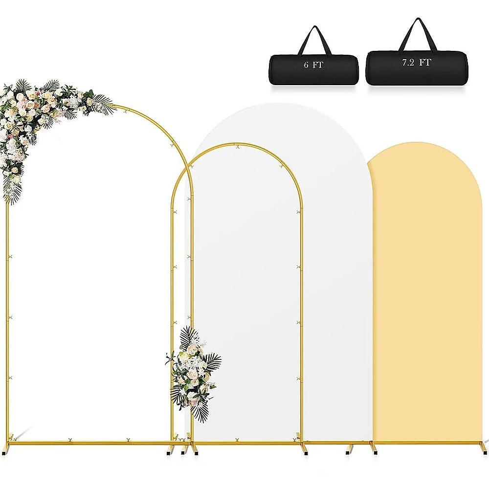 Arch Backdrop Stand with White & Yellow Cover Set for Weddings Events - Image 1