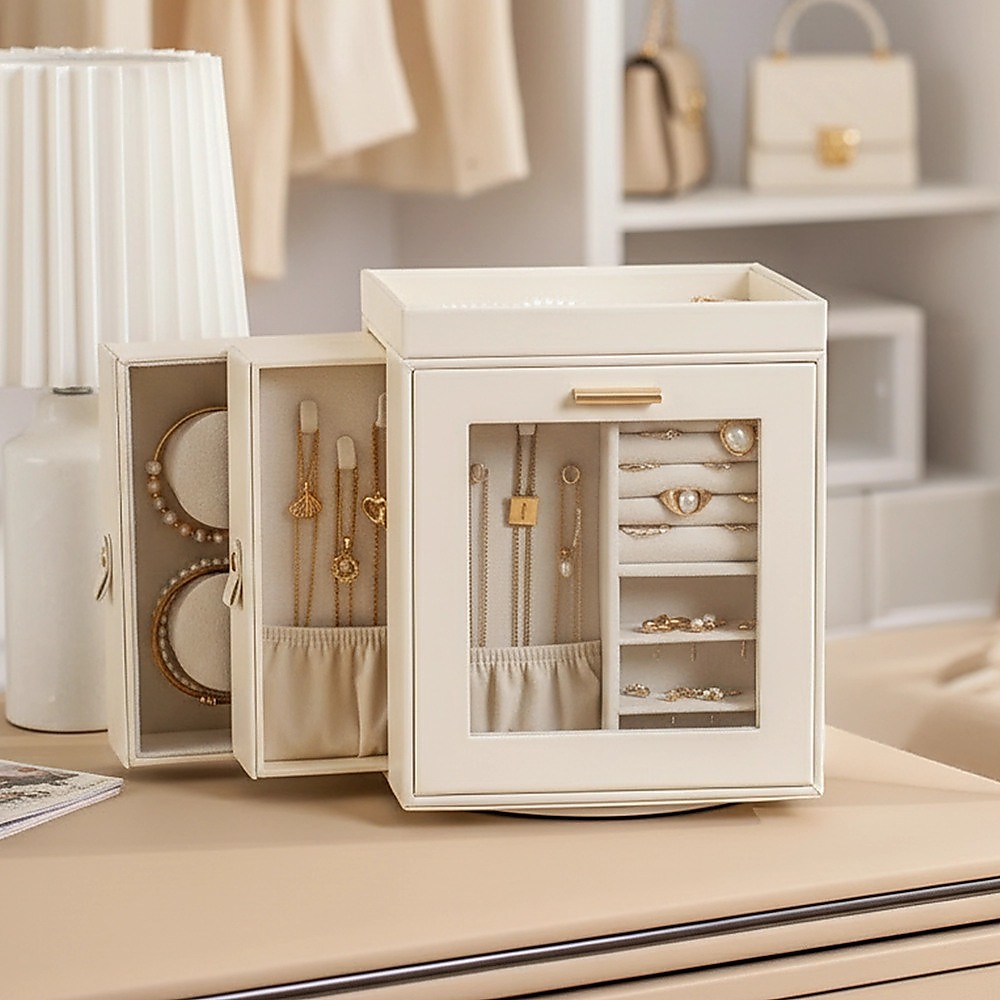 Rotating Organiser Box with Mirror Jewellery Storage for Dressing Table - Image 4