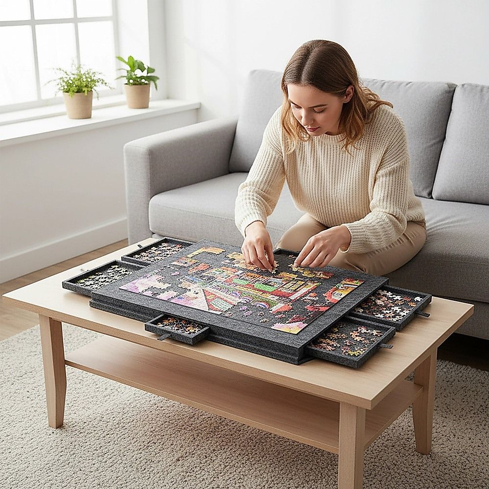 1000 Piece Felt Jigsaw Puzzle Board with 6 Drawers Portable Table - Image 2