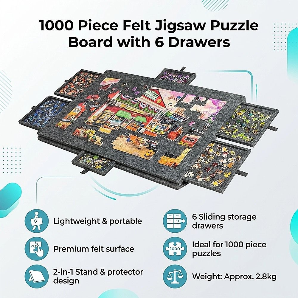 1000 Piece Felt Jigsaw Puzzle Board with 6 Drawers Portable Table - Image 3