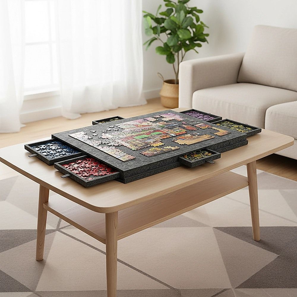1000 Piece Felt Jigsaw Puzzle Board with 6 Drawers Portable Table - Image 4