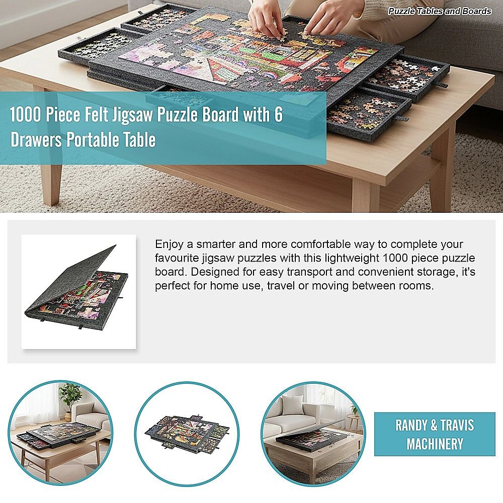 1000 Piece Felt Jigsaw Puzzle Board with 6 Drawers Portable Table - Image 6