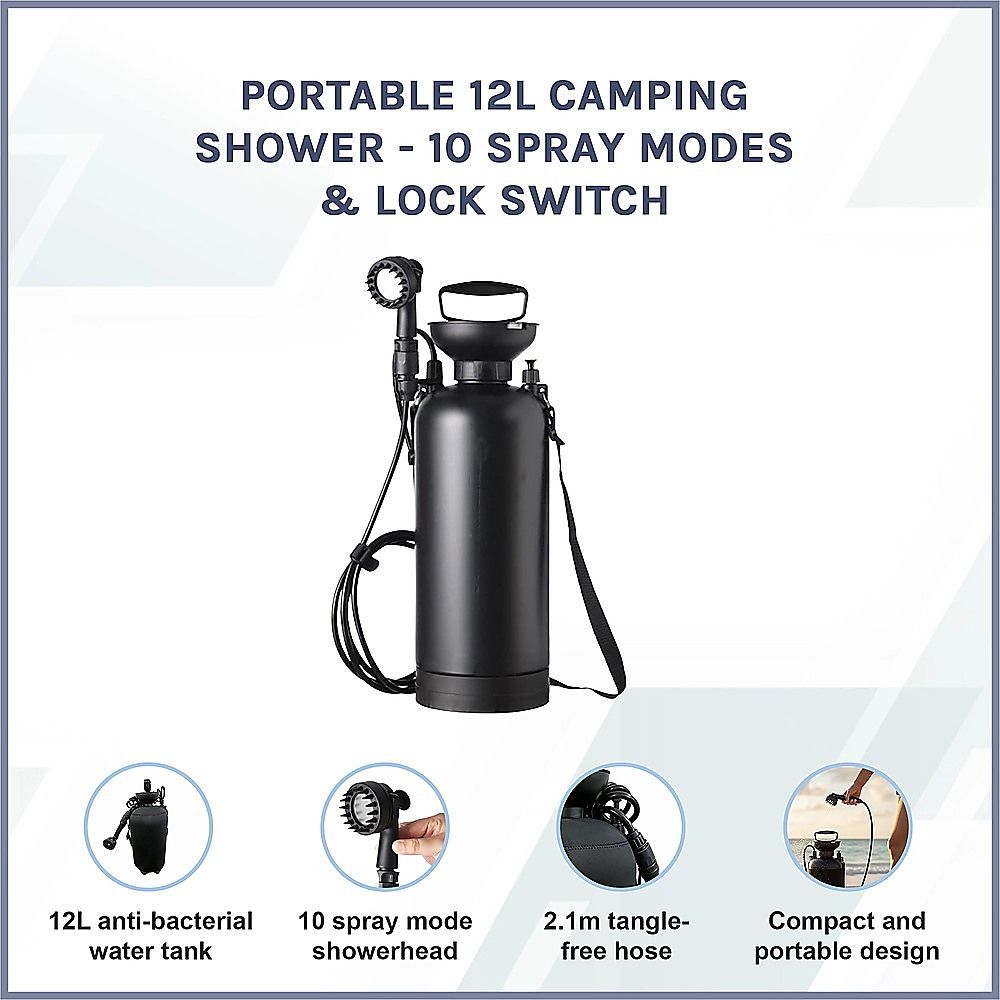Portable 12L Camping Shower - 10 Spray Modes & Lock Switch - Image 3