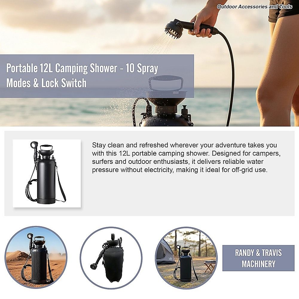 Portable 12L Camping Shower - 10 Spray Modes & Lock Switch - Image 7
