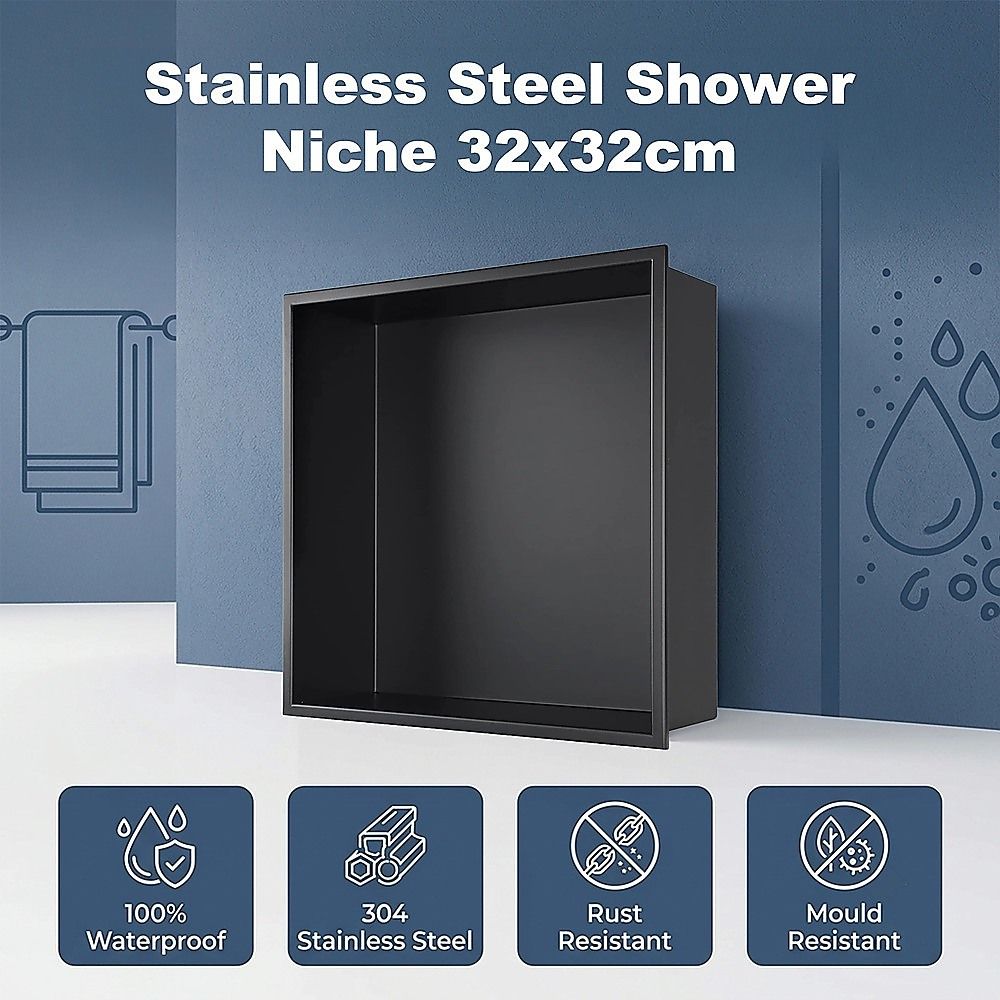 Stainless Steel Shower Niche 32x32cm Double Shelf Insert Wall Recessed - Image 3