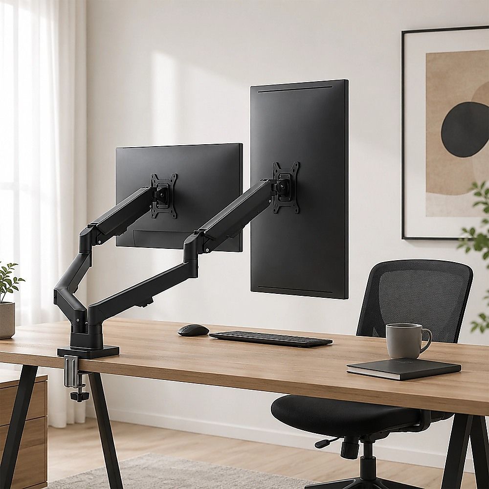 Dual Arm Monitor Desk Mount Bracket Spring Assisted 17–32 Inch Full Motion - Image 2