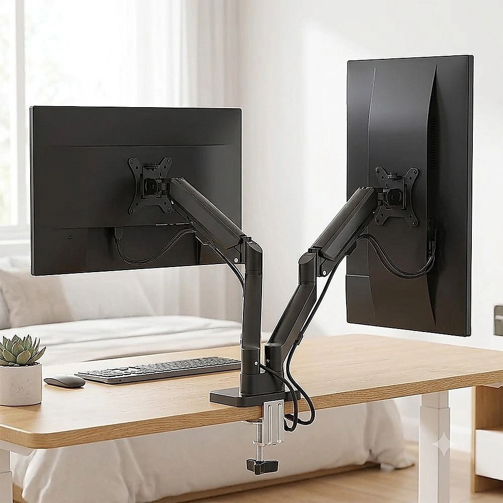 Dual Arm Monitor Desk Mount Bracket Spring Assisted 17–32 Inch Full Motion - Image 7