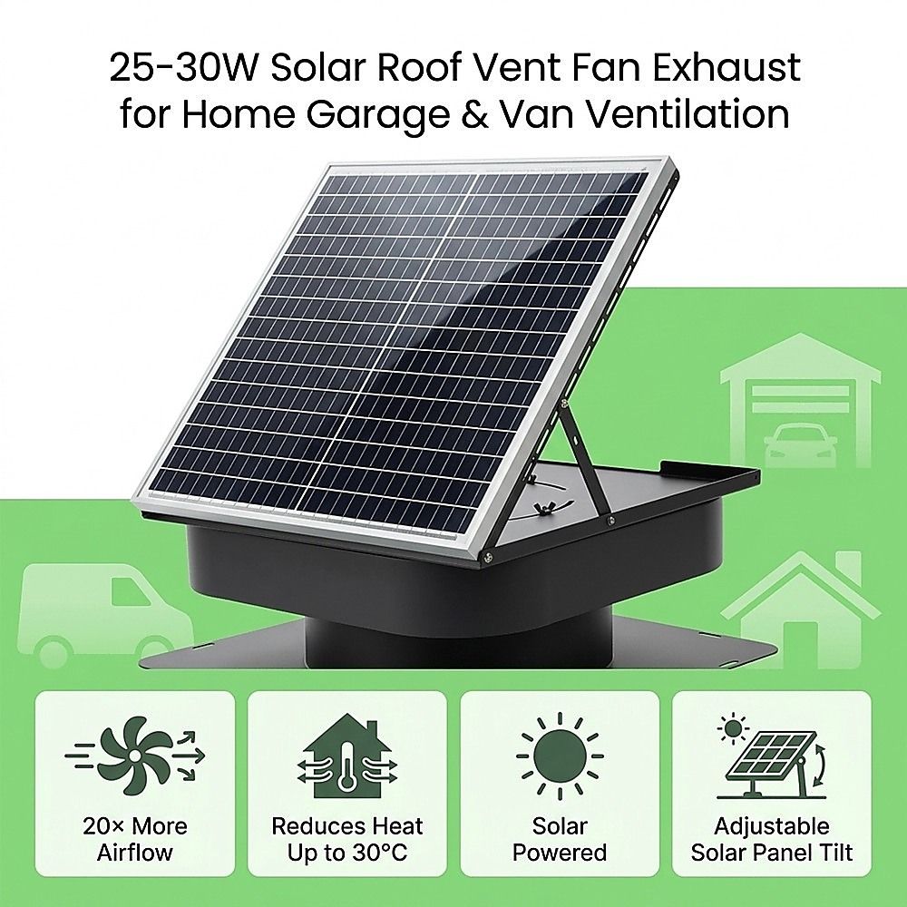 35W Solar Roof Vent Fan Exhaust Attic Ventilation for Home Garage Van - Image 3